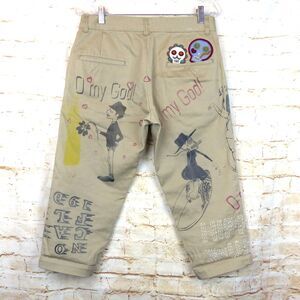 Remi Relief Graphic Print Chino Pants Mens Japan M Beige Crop Art Skull Y2K VTG